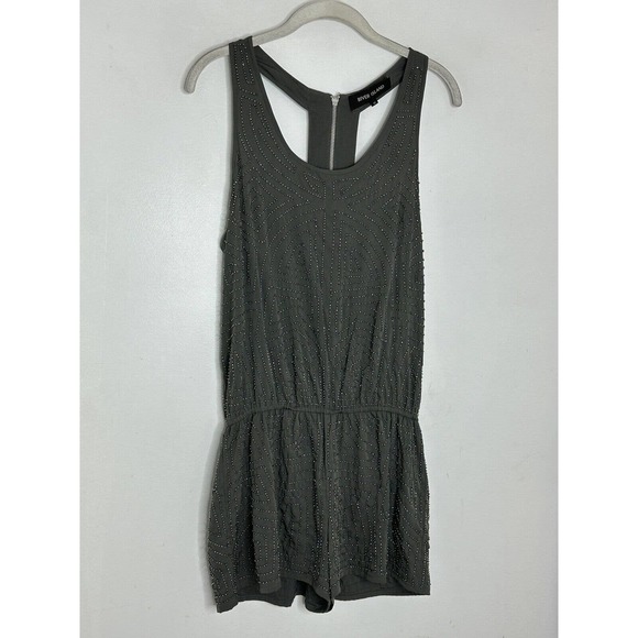 River Island Racerback Gray Studded Beaded Sleeveless Romper Size 10 - Picture 2 of 6